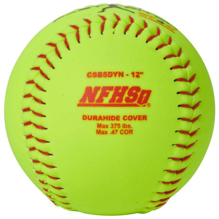 CHAMPRO CSB5DYN Durahide Cover 12" NFHS Game Softballs in a Blue Bucket – 18 Balls - Image 3